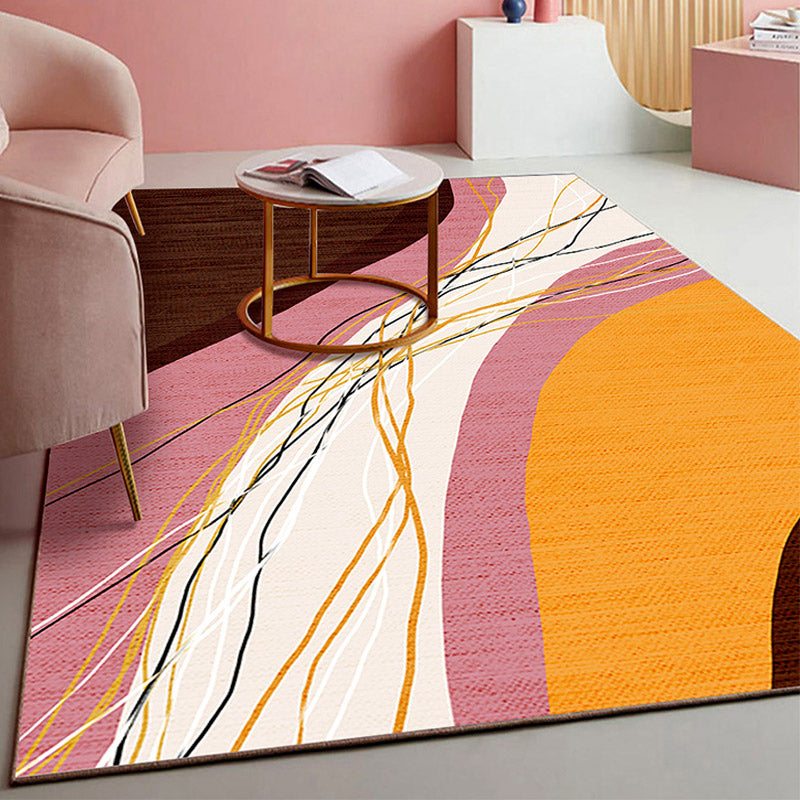 Retro Abstract Line Art Rug Multi Colored Mid-Century Rug Synthetics Washable Stain Resistant Anti-Slip Rug for Living Room Yellow Clearhalo 'Area Rug' 'Rug' 2106941