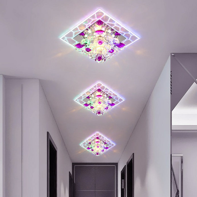 Crystal Square Flush Light Modern Style Clear LED Flush Ceiling Light Fixture for Corridor Clear Multi Color Clearhalo 'Ceiling Lights' 'Close To Ceiling Lights' 'Close to ceiling' 'Flush mount' Lighting' 2106975