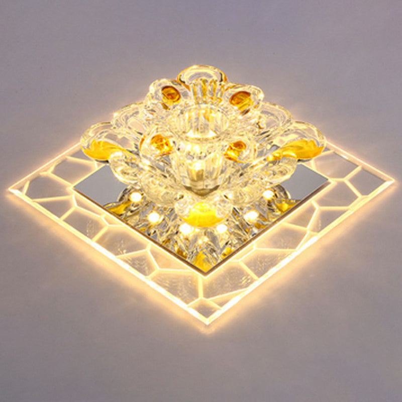 Squared Crystal Flush Mount Lighting Minimalist Clear LED Flush Mount Fixture for Hallway Clear Warm Clearhalo 'Ceiling Lights' 'Close To Ceiling Lights' 'Close to ceiling' 'Flush mount' Lighting' 2106980