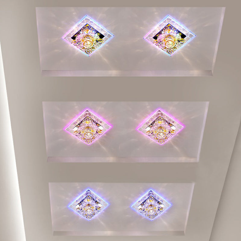 Squared Crystal Flush Mount Lighting Minimalist Clear LED Flush Mount Fixture for Hallway Clearhalo 'Ceiling Lights' 'Close To Ceiling Lights' 'Close to ceiling' 'Flush mount' Lighting' 2106981