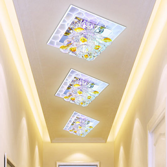 Clear Square LED Flush Mount Modern Crystal Flushmount Ceiling Light for Corridor Clear Multi Color Clearhalo 'Ceiling Lights' 'Close To Ceiling Lights' 'Close to ceiling' 'Flush mount' Lighting' 2106990