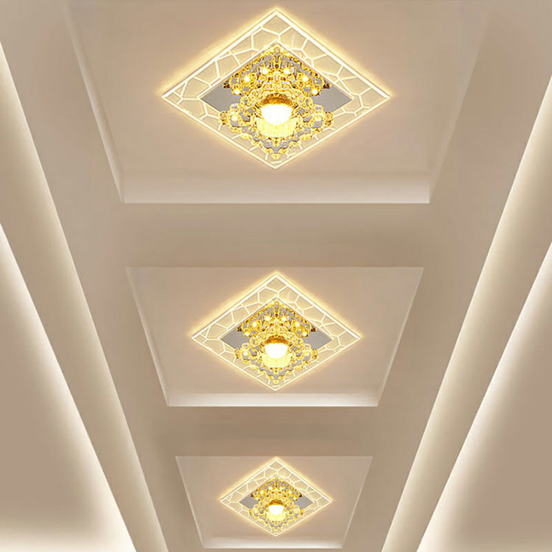 Simplicity Square Shape LED Flush Mount Light Crystal Corridor Flush Mount Ceiling Light in Clear Clear Warm Clearhalo 'Ceiling Lights' 'Close To Ceiling Lights' 'Close to ceiling' 'Flush mount' Lighting' 2106994