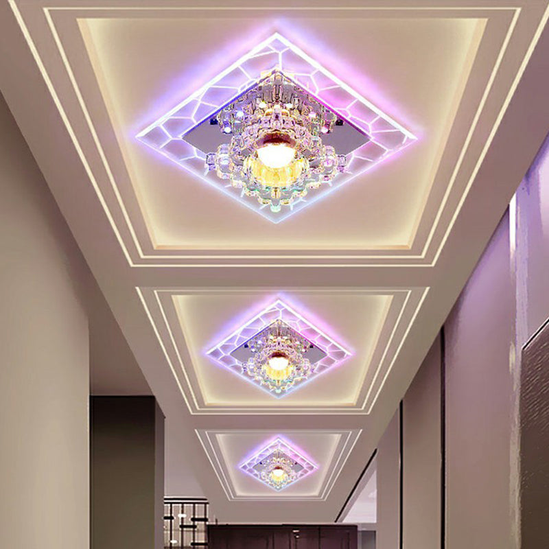 Simplicity Square Shape LED Flush Mount Light Crystal Corridor Flush Mount Ceiling Light in Clear Clear Multi Color Clearhalo 'Ceiling Lights' 'Close To Ceiling Lights' 'Close to ceiling' 'Flush mount' Lighting' 2106998