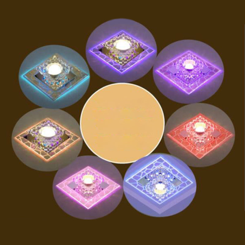 Simplicity Square Shape LED Flush Mount Light Crystal Corridor Flush Mount Ceiling Light in Clear Clear 5w 7 Color Clearhalo 'Ceiling Lights' 'Close To Ceiling Lights' 'Close to ceiling' 'Flush mount' Lighting' 2107005