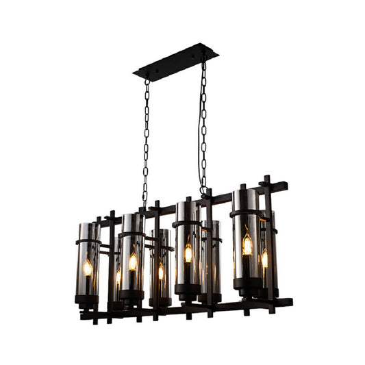 Smoked Glass Black Pendant Lamp Cylinder 8-Light Industrial Chandelier Light Fixture Clearhalo 'Ceiling Lights' 'Chandeliers' 'Glass shade' 'Glass' 'Industrial Chandeliers' 'Industrial' 'Middle Century Chandeliers' 'Tiffany' Lighting' 210701