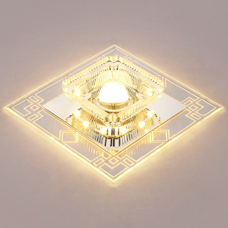 Crystal Squared LED Flush Mount Modern Clear Flushmount Ceiling Light for Entryway Clearhalo 'Ceiling Lights' 'Close To Ceiling Lights' 'Close to ceiling' 'Flush mount' Lighting' 2107024