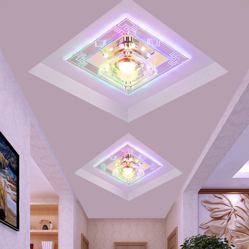 Crystal Squared LED Flush Mount Modern Clear Flushmount Ceiling Light for Entryway Clear Multi Color Clearhalo 'Ceiling Lights' 'Close To Ceiling Lights' 'Close to ceiling' 'Flush mount' Lighting' 2107025