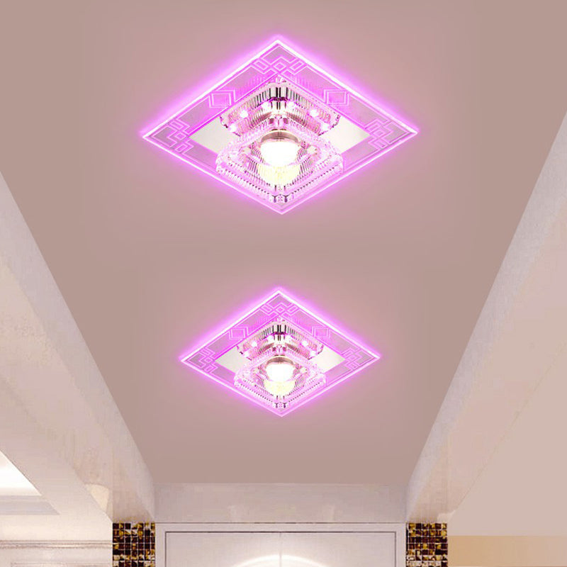 Crystal Squared LED Flush Mount Modern Clear Flushmount Ceiling Light for Entryway Clear 5w Pink Clearhalo 'Ceiling Lights' 'Close To Ceiling Lights' 'Close to ceiling' 'Flush mount' Lighting' 2107029