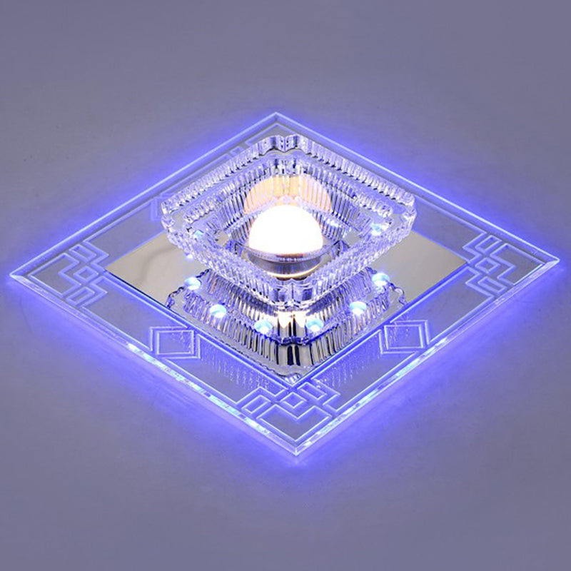 Crystal Squared LED Flush Mount Modern Clear Flushmount Ceiling Light for Entryway Clear 5w Blue Clearhalo 'Ceiling Lights' 'Close To Ceiling Lights' 'Close to ceiling' 'Flush mount' Lighting' 2107031