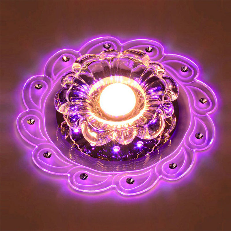 Contemporary Flower Shaped Flush Ceiling Light Crystal Corridor LED Flush Mount Lighting Fixture in Clear Clear Purple Clearhalo 'Ceiling Lights' 'Close To Ceiling Lights' 'Close to ceiling' 'Flush mount' Lighting' 2107066