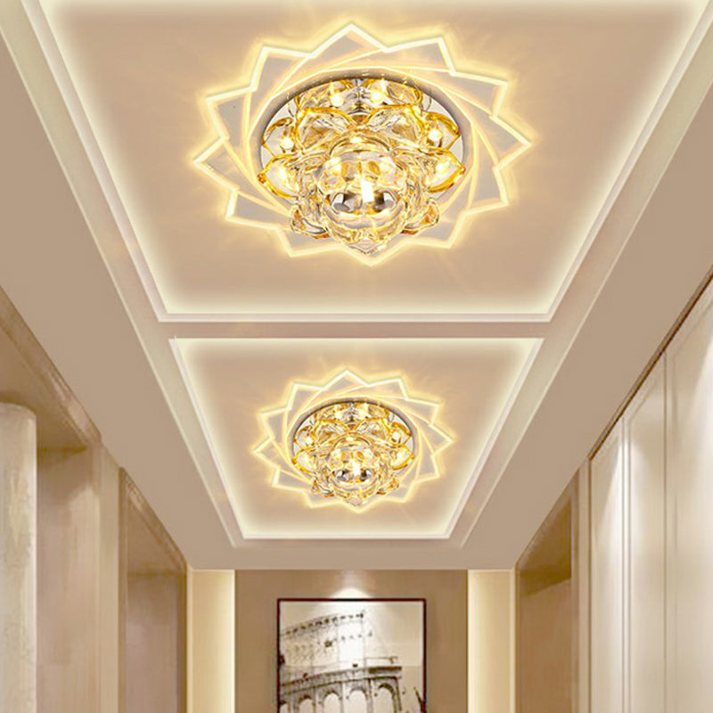 Lotus-Shaped LED Flush Mount Light Simplicity Crystal Corridor Flush Mount Ceiling Light in Clear Clearhalo 'Ceiling Lights' 'Close To Ceiling Lights' 'Close to ceiling' 'Flush mount' Lighting' 2107072