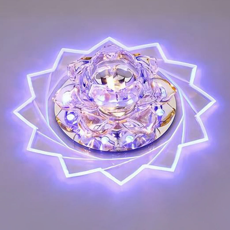 Lotus-Shaped LED Flush Mount Light Simplicity Crystal Corridor Flush Mount Ceiling Light in Clear Clear Blue Clearhalo 'Ceiling Lights' 'Close To Ceiling Lights' 'Close to ceiling' 'Flush mount' Lighting' 2107074