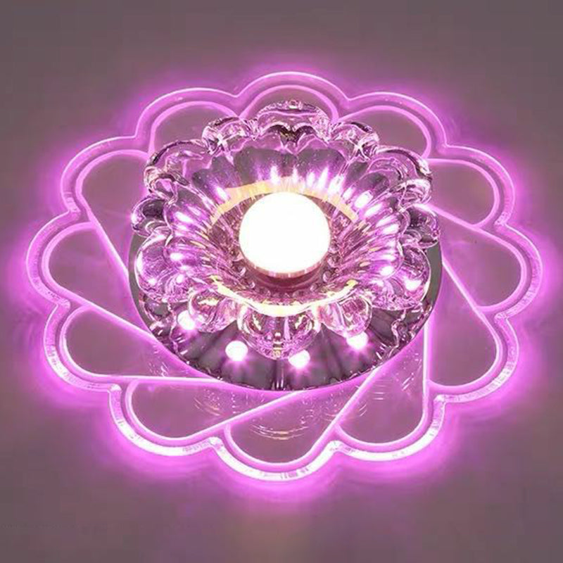 Flower Shaped Crystal Flush Mount Lighting Minimalist Clear LED Flush Mount Fixture Clear 11w Purple Clearhalo 'Ceiling Lights' 'Close To Ceiling Lights' 'Close to ceiling' 'Flush mount' Lighting' 2107094