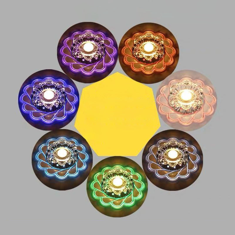 Flower Shaped Crystal Flush Mount Lighting Minimalist Clear LED Flush Mount Fixture Clear 9w 7 Color Clearhalo 'Ceiling Lights' 'Close To Ceiling Lights' 'Close to ceiling' 'Flush mount' Lighting' 2107096