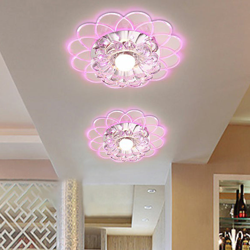 Floral Flush Ceiling Light Contemporary Crystal Clear LED Flush Mount Lighting Fixture Clear Purple Clearhalo 'Ceiling Lights' 'Close To Ceiling Lights' 'Close to ceiling' 'Flush mount' Lighting' 2107113