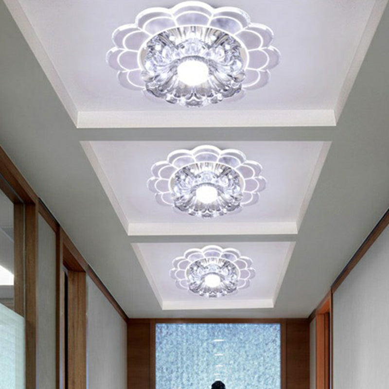 Modern Style Blossom Shaped Flush Light Crystal Hallway LED Flush Ceiling Light Fixture in Clear Clear White Clearhalo 'Ceiling Lights' 'Close To Ceiling Lights' 'Close to ceiling' 'Flush mount' Lighting' 2107125