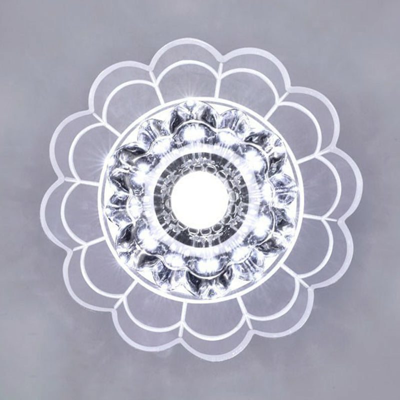 Modern Style Blossom Shaped Flush Light Crystal Hallway LED Flush Ceiling Light Fixture in Clear Clearhalo 'Ceiling Lights' 'Close To Ceiling Lights' 'Close to ceiling' 'Flush mount' Lighting' 2107126