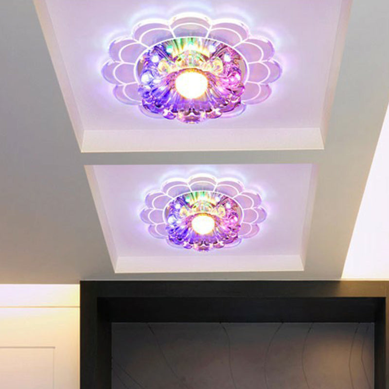 Modern Style Blossom Shaped Flush Light Crystal Hallway LED Flush Ceiling Light Fixture in Clear Clear Multi Color Clearhalo 'Ceiling Lights' 'Close To Ceiling Lights' 'Close to ceiling' 'Flush mount' Lighting' 2107129
