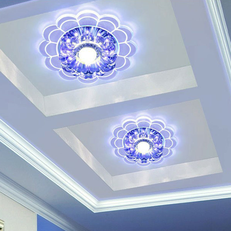 Modern Style Blossom Shaped Flush Light Crystal Hallway LED Flush Ceiling Light Fixture in Clear Clear Blue Clearhalo 'Ceiling Lights' 'Close To Ceiling Lights' 'Close to ceiling' 'Flush mount' Lighting' 2107132