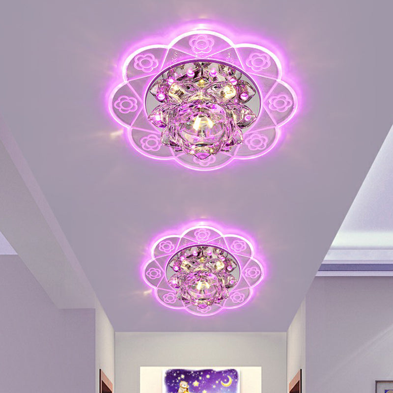 Floral Flush Mount Lighting Minimalist Crystal Hallway LED Flush Mount Fixture in Clear Clear Pink Clearhalo 'Ceiling Lights' 'Close To Ceiling Lights' 'Close to ceiling' 'Flush mount' Lighting' 2107134