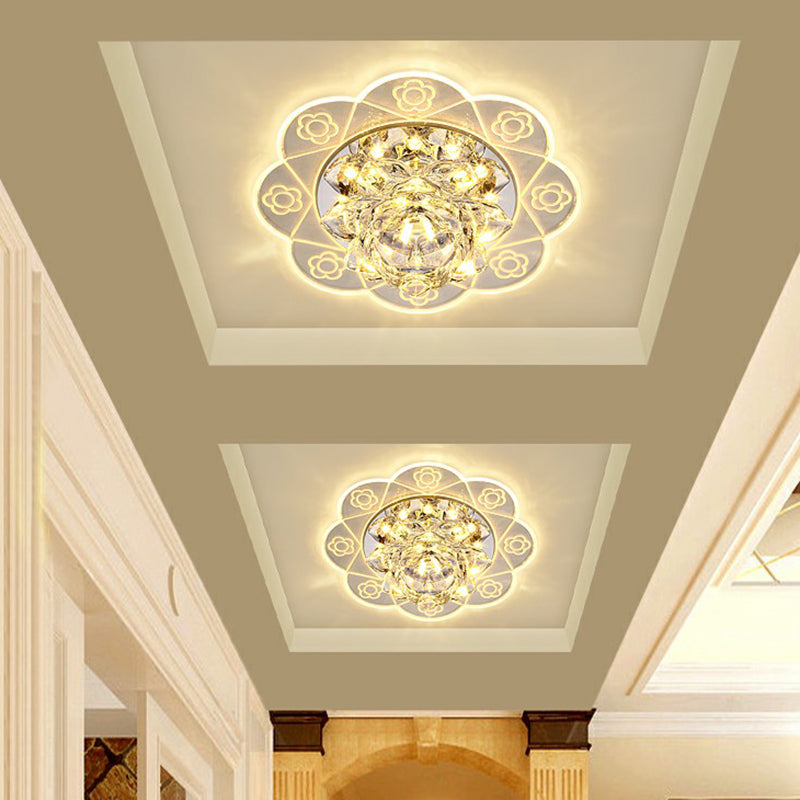 Floral Flush Mount Lighting Minimalist Crystal Hallway LED Flush Mount Fixture in Clear Clear Warm Clearhalo 'Ceiling Lights' 'Close To Ceiling Lights' 'Close to ceiling' 'Flush mount' Lighting' 2107135