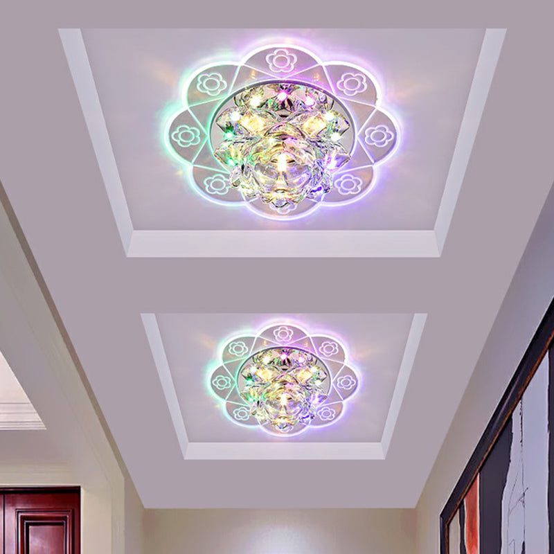 Floral Flush Mount Lighting Minimalist Crystal Hallway LED Flush Mount Fixture in Clear Clear Multi Color Clearhalo 'Ceiling Lights' 'Close To Ceiling Lights' 'Close to ceiling' 'Flush mount' Lighting' 2107138
