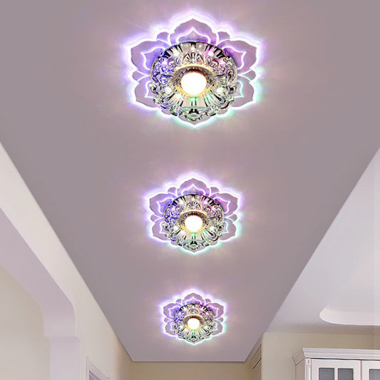 Crystal Flower Shaped LED Flush Mount Modern Clear Flushmount Ceiling Light for Entryway Clear Multi Color Clearhalo 'Ceiling Lights' 'Close To Ceiling Lights' 'Close to ceiling' 'Flush mount' Lighting' 2107142