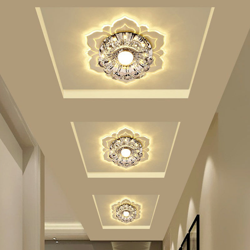 Crystal Flower Shaped LED Flush Mount Modern Clear Flushmount Ceiling Light for Entryway Clear Warm Clearhalo 'Ceiling Lights' 'Close To Ceiling Lights' 'Close to ceiling' 'Flush mount' Lighting' 2107143