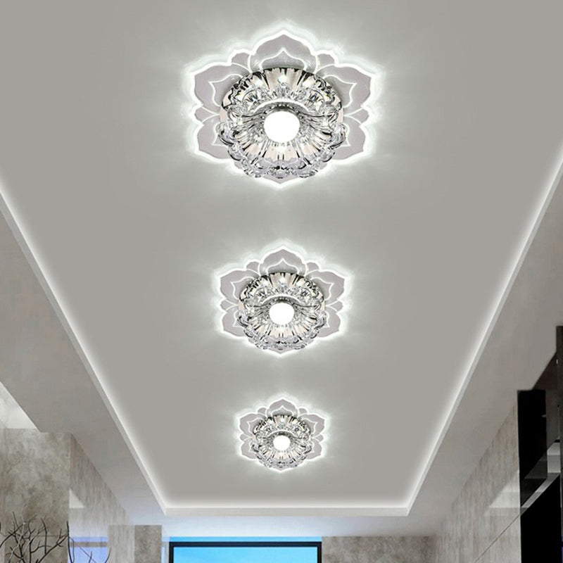 Crystal Flower Shaped LED Flush Mount Modern Clear Flushmount Ceiling Light for Entryway Clear White Clearhalo 'Ceiling Lights' 'Close To Ceiling Lights' 'Close to ceiling' 'Flush mount' Lighting' 2107145
