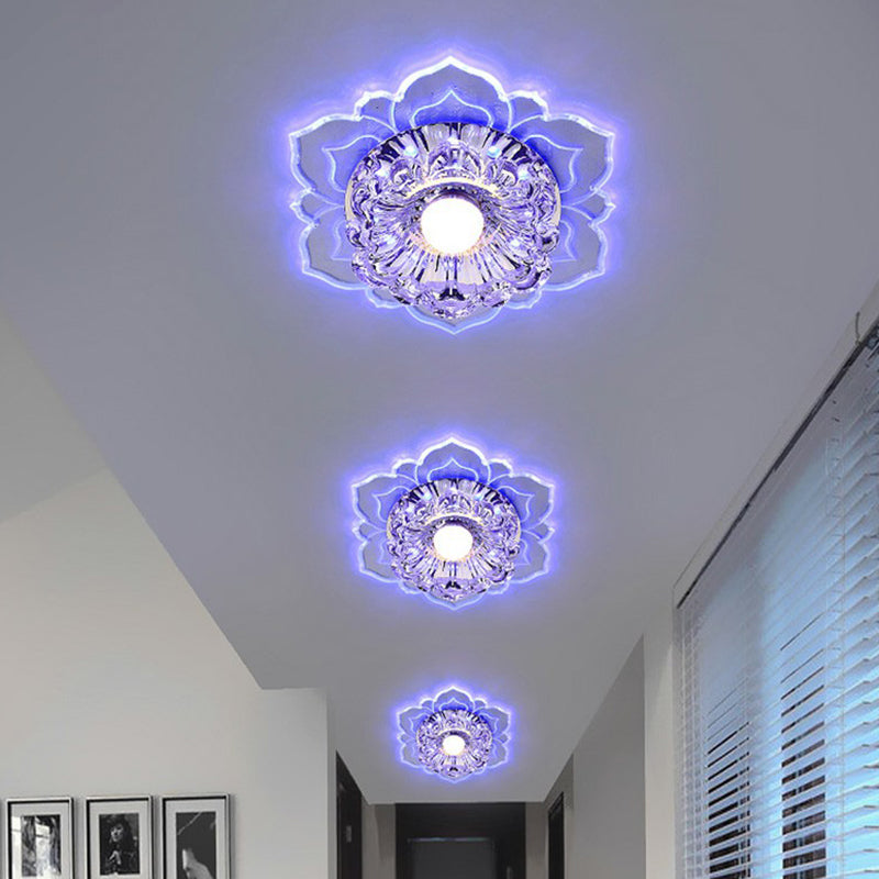 Crystal Flower Shaped LED Flush Mount Modern Clear Flushmount Ceiling Light for Entryway Clear Blue Clearhalo 'Ceiling Lights' 'Close To Ceiling Lights' 'Close to ceiling' 'Flush mount' Lighting' 2107146