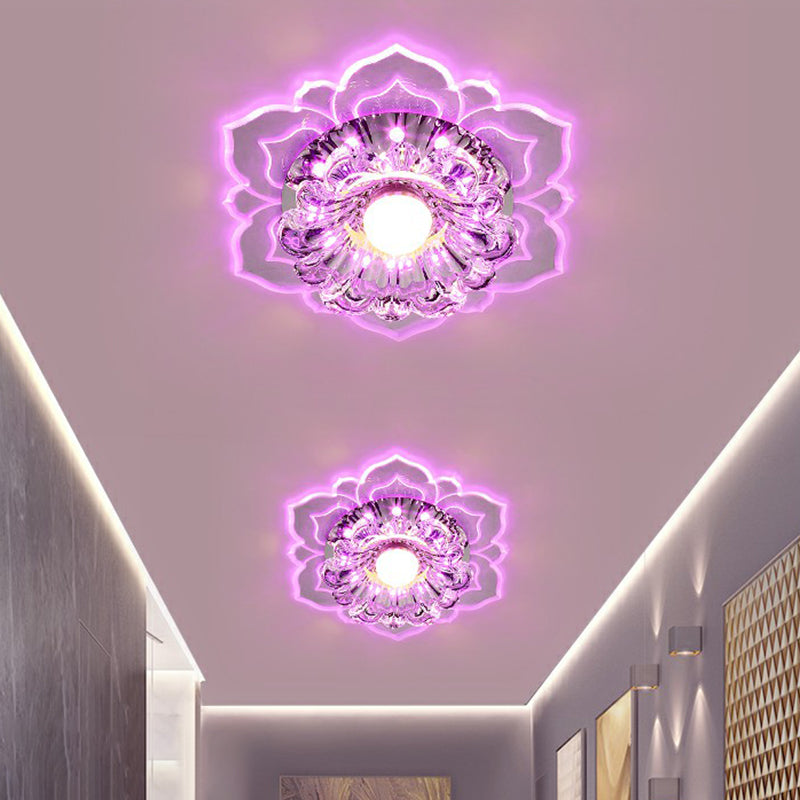 Crystal Flower Shaped LED Flush Mount Modern Clear Flushmount Ceiling Light for Entryway Clear Pink Clearhalo 'Ceiling Lights' 'Close To Ceiling Lights' 'Close to ceiling' 'Flush mount' Lighting' 2107147