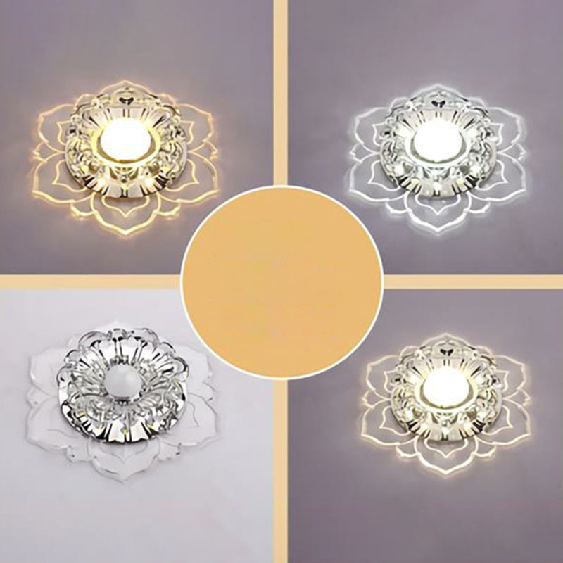 Crystal Flower Shaped LED Flush Mount Modern Clear Flushmount Ceiling Light for Entryway Clear 5w Third Gear Clearhalo 'Ceiling Lights' 'Close To Ceiling Lights' 'Close to ceiling' 'Flush mount' Lighting' 2107148