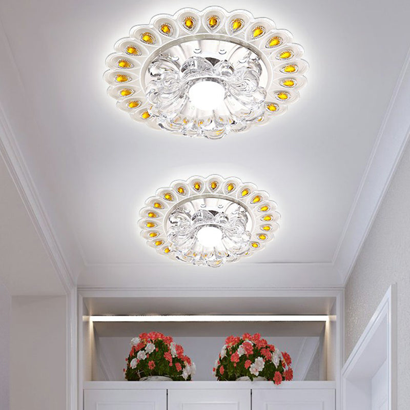 Flower Shaped Flush Light Modern Style Crystal Clear LED Flush Ceiling Light Fixture for Entryway Clear White Clearhalo 'Ceiling Lights' 'Close To Ceiling Lights' 'Close to ceiling' 'Flush mount' Lighting' 2107169