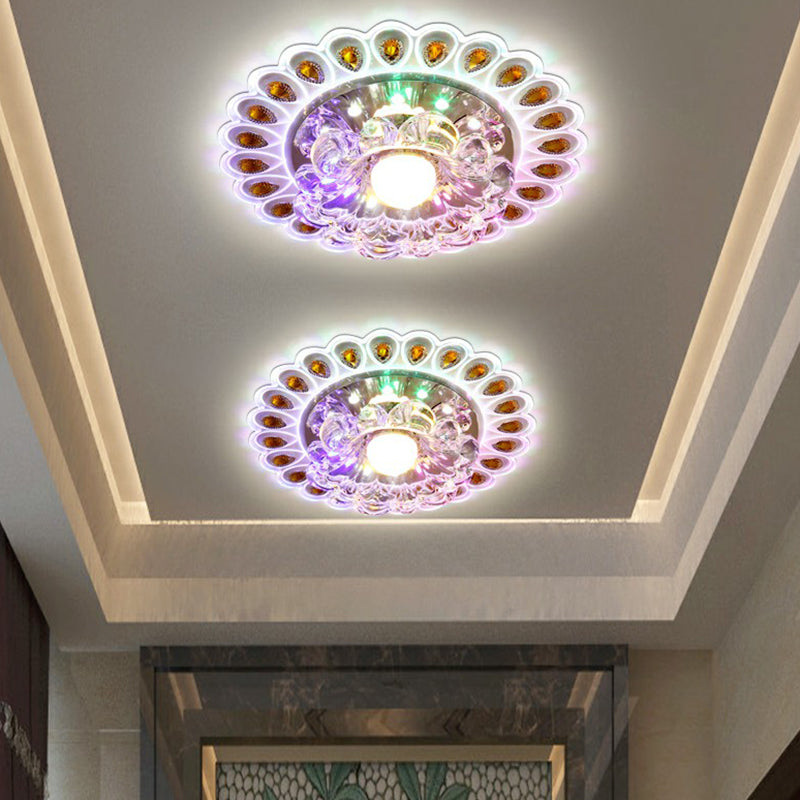 Flower Shaped Flush Light Modern Style Crystal Clear LED Flush Ceiling Light Fixture for Entryway Clear Multi Color Clearhalo 'Ceiling Lights' 'Close To Ceiling Lights' 'Close to ceiling' 'Flush mount' Lighting' 2107173