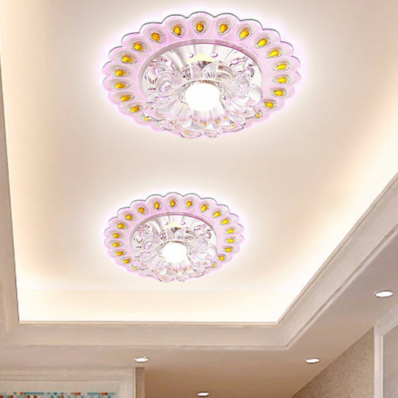 Flower Shaped Flush Light Modern Style Crystal Clear LED Flush Ceiling Light Fixture for Entryway Clear Purple Clearhalo 'Ceiling Lights' 'Close To Ceiling Lights' 'Close to ceiling' 'Flush mount' Lighting' 2107176