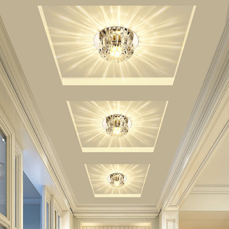 Simplicity Round LED Flush Mount Light Crystal Hallway Flush Mount Ceiling Light in Clear Clear Warm Clearhalo 'Ceiling Lights' 'Close To Ceiling Lights' 'Close to ceiling' 'Flush mount' Lighting' 2107244