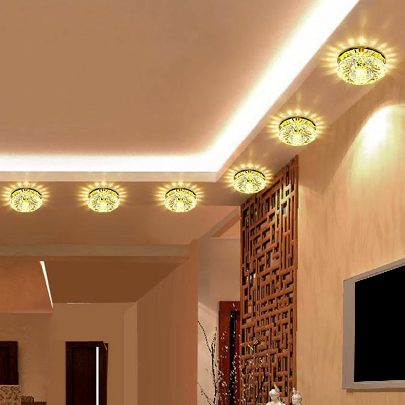 Floral Shade Flush Light Artistic Crystal Hallway LED Flush Ceiling Light Fixture in Clear Yellow Warm Clearhalo 'Ceiling Lights' 'Close To Ceiling Lights' 'Close to ceiling' 'Flush mount' Lighting' 2107256