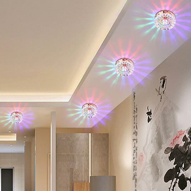 Floral Shade Flush Light Artistic Crystal Hallway LED Flush Ceiling Light Fixture in Clear Tan Multi Color Clearhalo 'Ceiling Lights' 'Close To Ceiling Lights' 'Close to ceiling' 'Flush mount' Lighting' 2107263