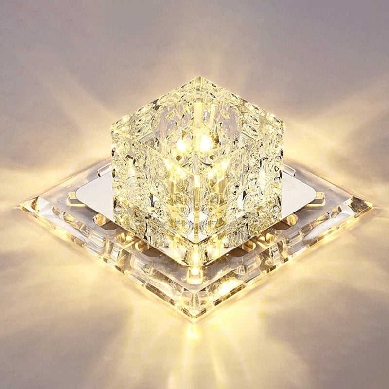 Squared Flush Light Artistic Crystal Clear LED Flush Ceiling Light Fixture for Corridor Clearhalo 'Ceiling Lights' 'Close To Ceiling Lights' 'Close to ceiling' 'Flush mount' Lighting' 2107342