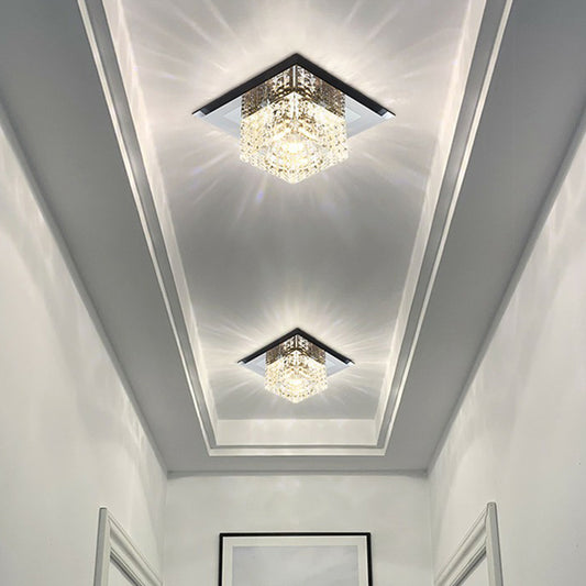 Crystal Square LED Flush Mount Light Simplicity Flush Mount Ceiling Light in Black for Foyer Black White Clearhalo 'Ceiling Lights' 'Close To Ceiling Lights' 'Close to ceiling' 'Flush mount' Lighting' 2107390