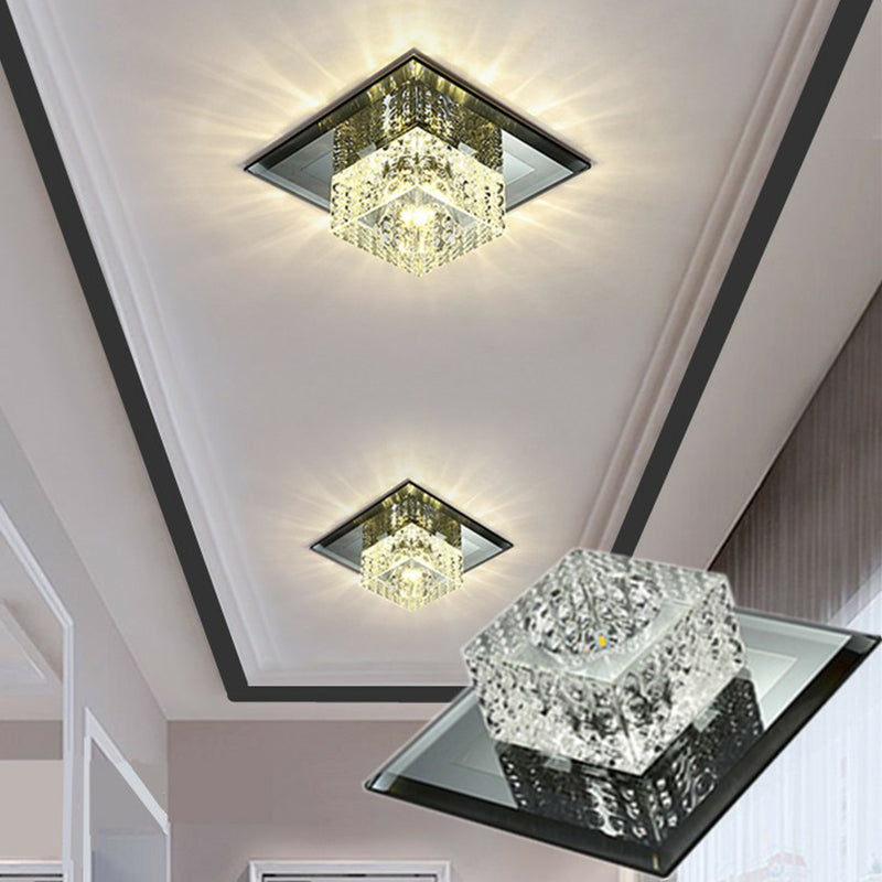 Crystal Square LED Flush Mount Light Simplicity Flush Mount Ceiling Light in Black for Foyer Black Warm Clearhalo 'Ceiling Lights' 'Close To Ceiling Lights' 'Close to ceiling' 'Flush mount' Lighting' 2107394