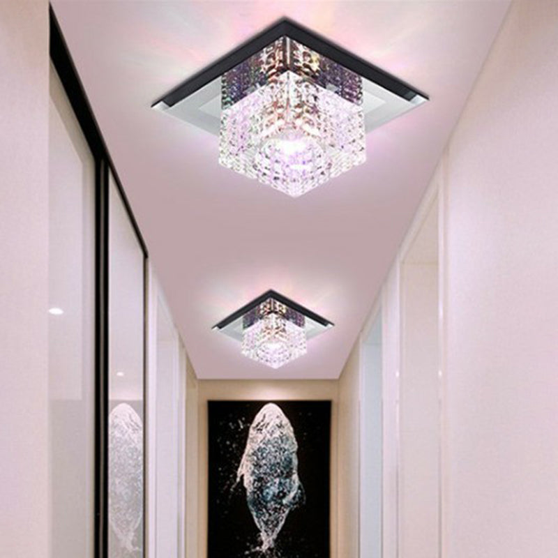 Crystal Square LED Flush Mount Light Simplicity Flush Mount Ceiling Light in Black for Foyer Black Multi Color Clearhalo 'Ceiling Lights' 'Close To Ceiling Lights' 'Close to ceiling' 'Flush mount' Lighting' 2107396