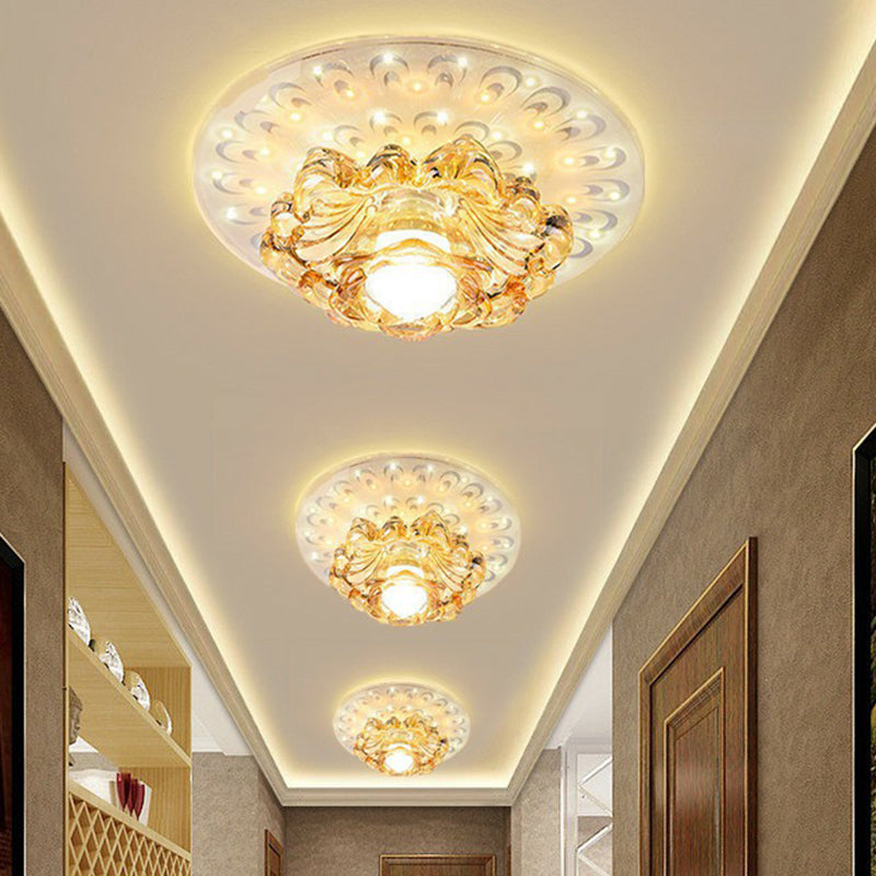 Contemporary Floral Flush Ceiling Light Crystal Corridor LED Flush Mount Lighting Fixture in White Clearhalo 'Ceiling Lights' 'Close To Ceiling Lights' 'Close to ceiling' 'Flush mount' Lighting' 2107432