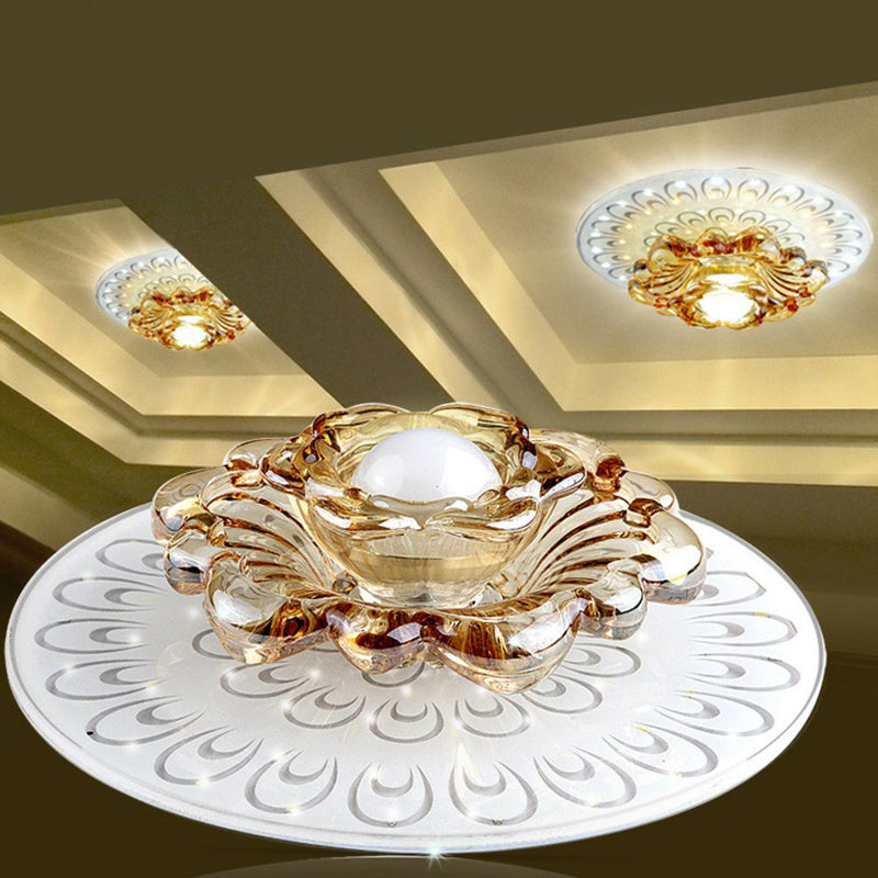 Contemporary Floral Flush Ceiling Light Crystal Corridor LED Flush Mount Lighting Fixture in White Clearhalo 'Ceiling Lights' 'Close To Ceiling Lights' 'Close to ceiling' 'Flush mount' Lighting' 2107433