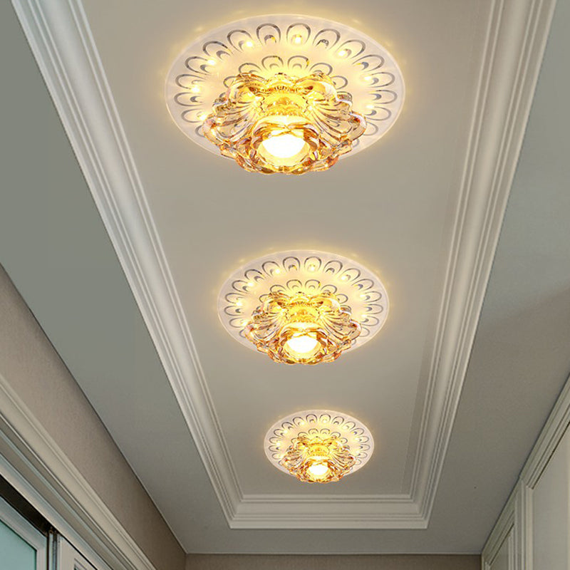 Contemporary Floral Flush Ceiling Light Crystal Corridor LED Flush Mount Lighting Fixture in White White Warm Clearhalo 'Ceiling Lights' 'Close To Ceiling Lights' 'Close to ceiling' 'Flush mount' Lighting' 2107434