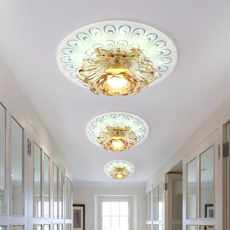 Contemporary Floral Flush Ceiling Light Crystal Corridor LED Flush Mount Lighting Fixture in White White White Clearhalo 'Ceiling Lights' 'Close To Ceiling Lights' 'Close to ceiling' 'Flush mount' Lighting' 2107435