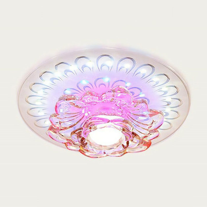 Contemporary Floral Flush Ceiling Light Crystal Corridor LED Flush Mount Lighting Fixture in White White Multi Color Clearhalo 'Ceiling Lights' 'Close To Ceiling Lights' 'Close to ceiling' 'Flush mount' Lighting' 2107437