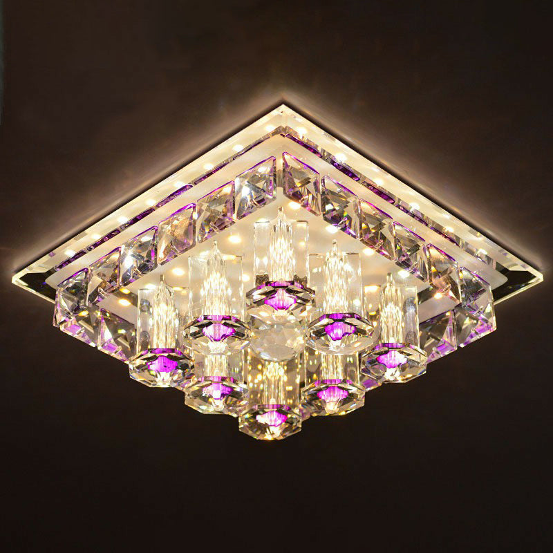 Crystal Square Shaped Flush Mount Modern LED Flushmount Ceiling Light for Hallway Purple Warm Clearhalo 'Ceiling Lights' 'Close To Ceiling Lights' 'Close to ceiling' 'Flush mount' Lighting' 2107445