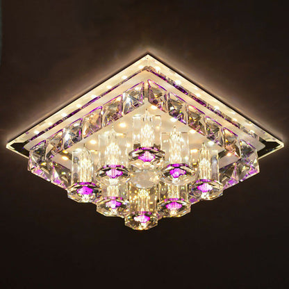Crystal Square Shaped Flush Mount Modern LED Flushmount Ceiling Light for Hallway Purple Warm Clearhalo 'Ceiling Lights' 'Close To Ceiling Lights' 'Close to ceiling' 'Flush mount' Lighting' 2107445