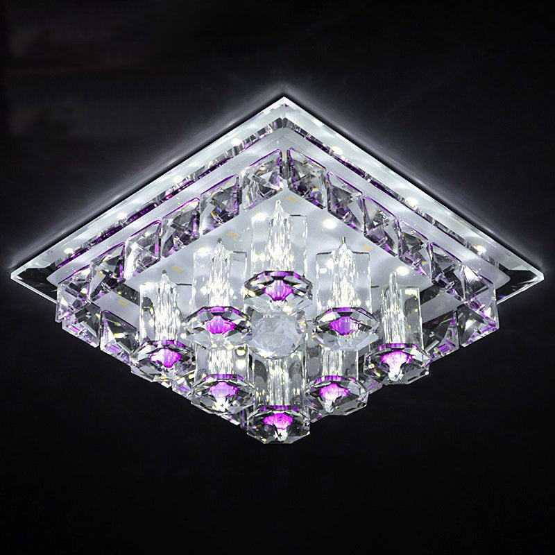 Crystal Square Shaped Flush Mount Modern LED Flushmount Ceiling Light for Hallway Purple White Clearhalo 'Ceiling Lights' 'Close To Ceiling Lights' 'Close to ceiling' 'Flush mount' Lighting' 2107448